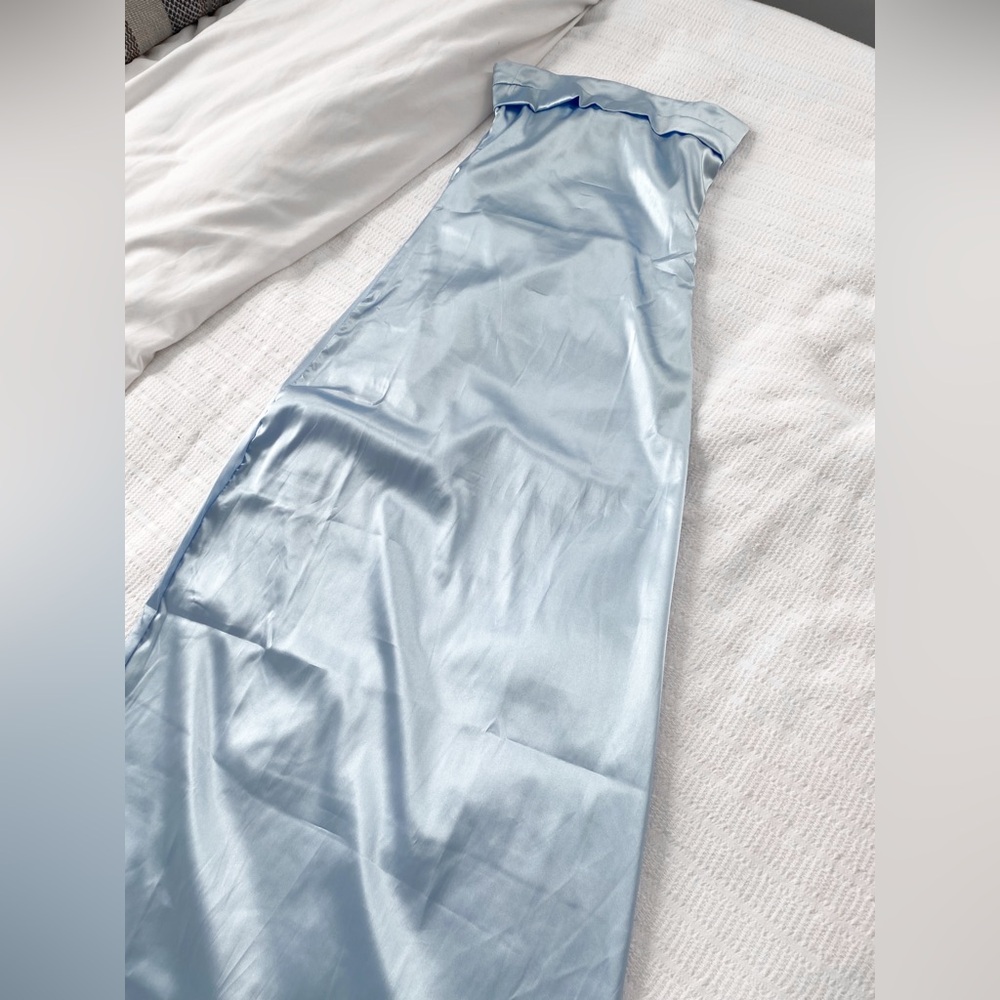 Blue Satin Strapless Eyecatcher MIDI Dress, Size Small - Picture 4 of 14